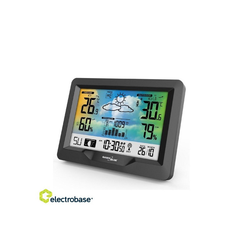 GreenBlue Wireless Weather Station, Colorful, DCF, Moon Phases, Barometer, Calendar, GB540