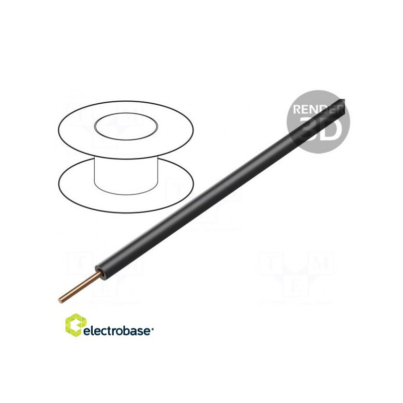 Viela, 0.2mm2, viela, Cu, PVC, juoda, 60V, 10m, 1x0.2mm2