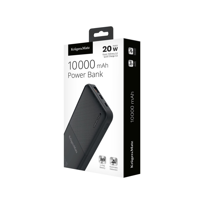 10 000 mAh įkroviklis – baterija, išorinė baterija, greitas įkrovimas, USB-C, micro USB, USB-A, QC