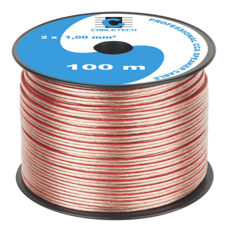 Akustinis kabelis 2x1,00 mm², CCA (variu plakiruotas aliuminis), 100 m ritė, kaina už 1 m