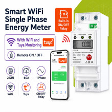 Išmanus vienfazis elektros skaitiklis su WiFi rele ir Tuya stebėjimu (60A, DIN)