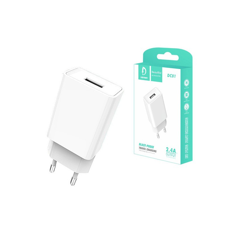 Įkroviklis Denmen (DC01) (1xUSB 2.4A) baltas