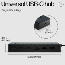 Kompiuterio Priedas - HP Universal USB-C Multiport Hub Su 65W Maitinimo Adapteriu, 2x USB-A, HDMI, RJ-45, Juodas
