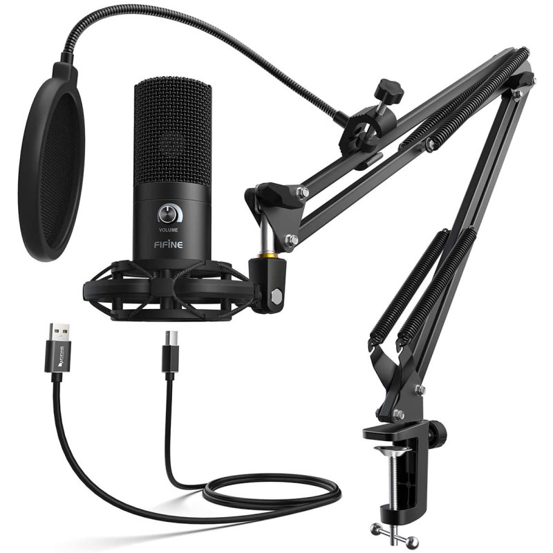 Mikrofonas - FIFINE T669 USB Kondensatorinis, Kardioidinis, 20-20kHz, Juodas