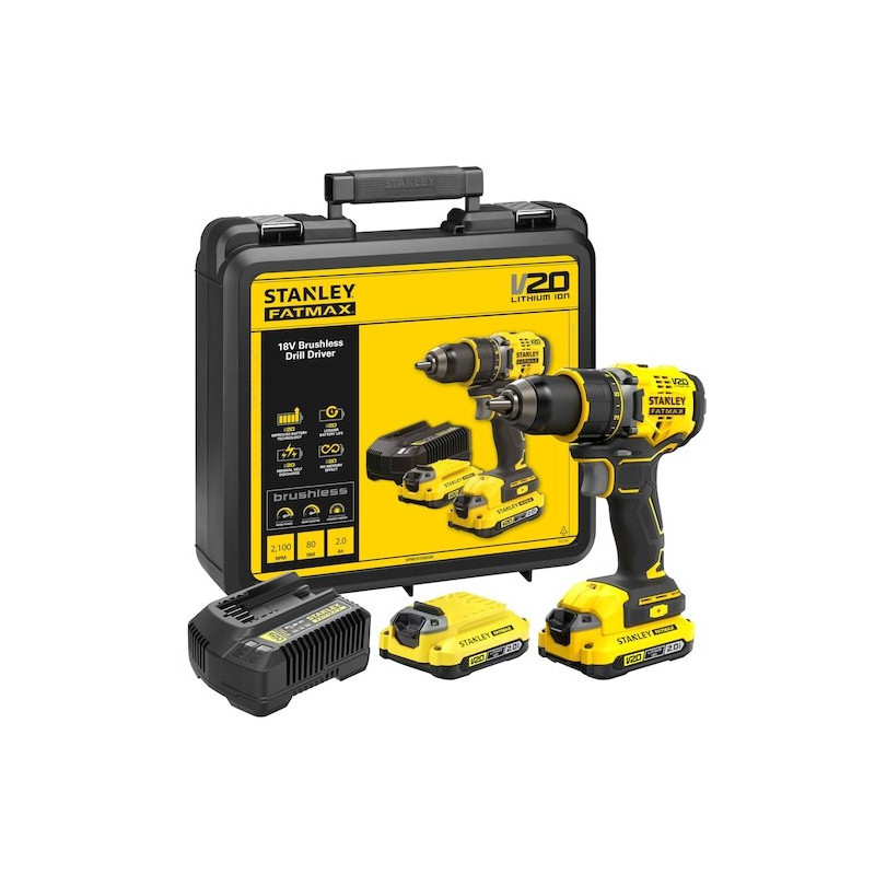 Įrankis - STANLEY 18V SFMCD720D2K Gręžtuvas / Variklis 80 N m 2 Baterijos Juoda
