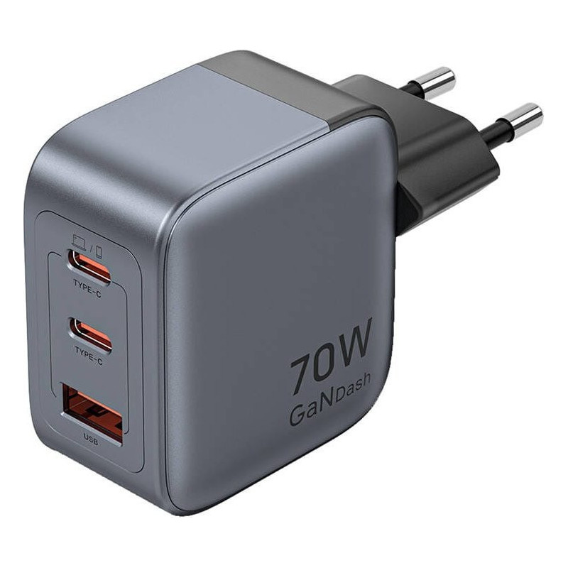GaN Vention USB-C+C+A 70W Charger (Gray)