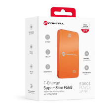 Powerbank compatible with MagSafe Forcell F-Energy SuperSlim F5K8 QC4.0 PD3.0 15W 5000 mAh orange