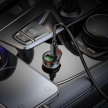 Automobilinis įkroviklis Hoco USB A + USB C QC3.0 PD 3A 43W + laidas USB C - Lightning NZ16A, pilkas, metalinis Automobilinis įkroviklis Hoco USB A + USB C QC3.0 PD 3A 43W + laidas USB C - Lightning NZ16A, pilkas, metalinis
