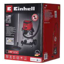 Dirbtuvė - Dulkių Siurblys - Einhell TE-VC 36 / 25 LI S-Solo, Bevielis, 25L Nerūdijančio Plieno Bakas, Juoda / Raudona