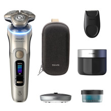 PHILIPS i9000 Prestige Ultra Elektroskuveklis mitrai / sausai skūšanai (lādējams) baltais zelts XP9403 / 31
