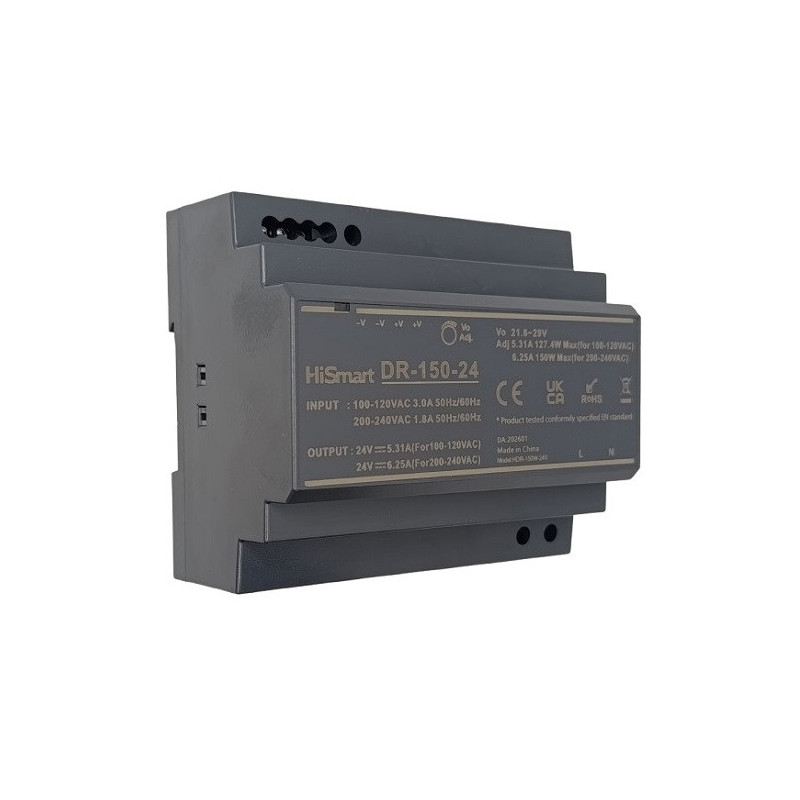 DIN bėgio maitinimo šaltinis - HiSmart 24V 6.25A 150W DIN Bėgio Maitinimo Šaltinis Juodas