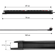 Maclean power strip, 10 outlet extension cord, 2 switches, protection and overload indication, 3680W, MCE10 Maclean power strip, 10 outlet extension cord, 2 switches, protection and overload indication, 3680W, MCE10