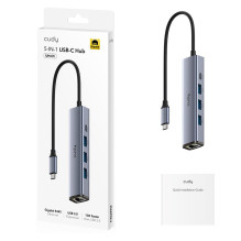 Cudy UH605 laptop dock / port replicator Wired USB 3.2 Gen 1 (3.1 Gen 1) Type-C Grey, Silver