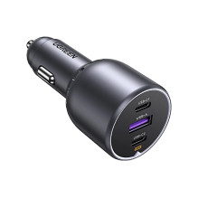 Automobilinis Įkroviklis - UGREEN 130W 3-Port Greitas Pakrovėjas 2x USB-C, 1x USB-A Pilkas