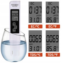 Ūdens kvalitātes TDS / EC mērītājs cietības, sāļuma un elektrovadītspējas pārbaudei