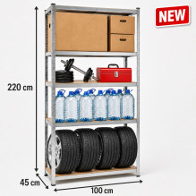 Augsts metāla plaukts 220x100x45 cm, mājai, birojam, garāžai, sudrabaini cinkots