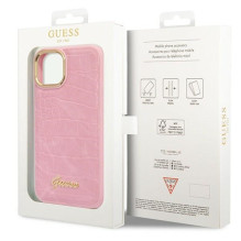 Guess Croco Collection dėklas iPhone 14 - rožinis