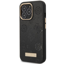 Guess GUHMP14LSAPTK iPhone 14 Pro 6,1' juodas / juodas kietas dėklas Peony Logo Plate MagSafe