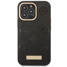 Guess GUHMP14LSAPTK iPhone 14 Pro 6,1' juodas / juodas kietas dėklas Peony Logo Plate MagSafe