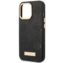 Guess GUHMP14LSAPTK iPhone 14 Pro 6,1' juodas / juodas kietas dėklas Peony Logo Plate MagSafe
