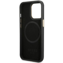 Guess GUHMP14LSAPTK iPhone 14 Pro 6,1' juodas / juodas kietas dėklas Peony Logo Plate MagSafe