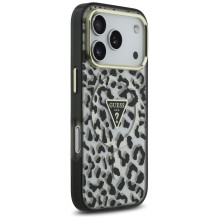 „Guess“ leopardo spalvos blizgučiais puoštas „MagSafe“ dėklas, skirtas „iPhone 17 Pro Max“ – juodas