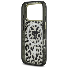 „Guess“ leopardo spalvos blizgučiais puoštas „MagSafe“ dėklas, skirtas „iPhone 17 Pro Max“ – juodas