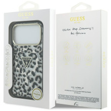 „Guess“ leopardo spalvos blizgučiais puoštas „MagSafe“ dėklas, skirtas „iPhone 17 Pro Max“ – juodas