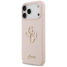 „Guess“ silikoninis „Big 4G Script“ dėklas, skirtas „iPhone 17 Pro Max“ – rožinis