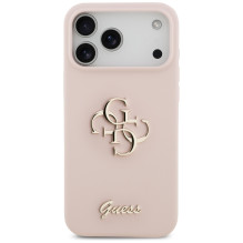 „Guess“ silikoninis „Big 4G Script“ dėklas, skirtas „iPhone 17 Pro Max“ – rožinis