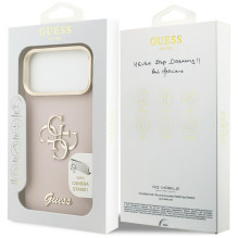„Guess“ grūdėtas didelis 4G ir stovas kameros dėklas, skirtas „iPhone 17 Pro Max“ – rožinis