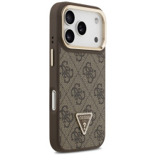 „Guess 4G PU“ trikampio logotipo ir stovo kameros „MagSafe“ dėklas, skirtas „iPhone 17 Pro“ – rudas