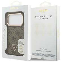 „Guess 4G PU“ trikampio logotipo ir stovo kameros „MagSafe“ dėklas, skirtas „iPhone 17 Pro“ – rudas