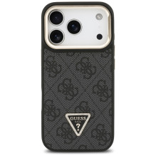 „Guess 4G PU“ trikampio logotipo ir stovo kameros „MagSafe“ dėklas, skirtas „iPhone 17 Pro“ – juodas