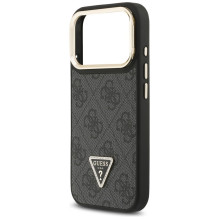 „Guess 4G PU“ trikampio logotipo ir stovo kameros „MagSafe“ dėklas, skirtas „iPhone 17 Pro“ – juodas