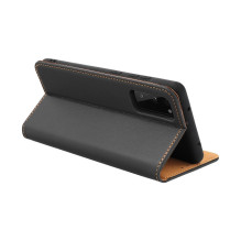 Atverčiamas dėklas, skirtas „Samsung S25 EDGE Smart Pro Book“, odinis, juodos spalvos.