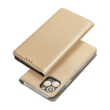 Atverčiamas dėklas, skirtas „Samsung A12 / M12 Smart Case Book“, auksinis Atverčiamas dėklas, skirtas „Samsung A12 / M12 Smart Case Book“, auksinis