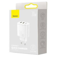 „Baseus Compact“ greitasis įkroviklis, 2x USB / USB C tipo, 30 W, 3 A, „Power Delivery“, greitas įkrovimas, baltas (CCXJ „Baseus Compact“ greitasis įkroviklis, 2x USB / USB C tipo, 30 W, 3 A, „Power Delivery“, greitas įkrovimas, baltas (CCXJ