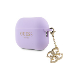 „Guess“ silikoninis dėklas „Apple Airpods Pro 2“ ausinėms, klasikinis, su auksiniu logotipu ir 4G pakabuku, violetinis