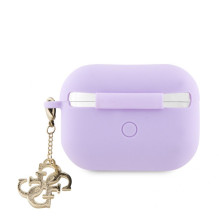 „Guess“ silikoninis dėklas „Apple Airpods Pro 2“ ausinėms, klasikinis, su auksiniu logotipu ir 4G pakabuku, violetinis
