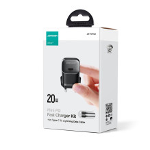 „Joyroom“ USB C 20W PD mini įkroviklis su USB C laidu – „Lightning“ „Joyroom JR-TCF02“ – juodas „Joyroom“ USB C 20W PD mini įkroviklis su USB C laidu – „Lightning“ „Joyroom JR-TCF02“ – juodas