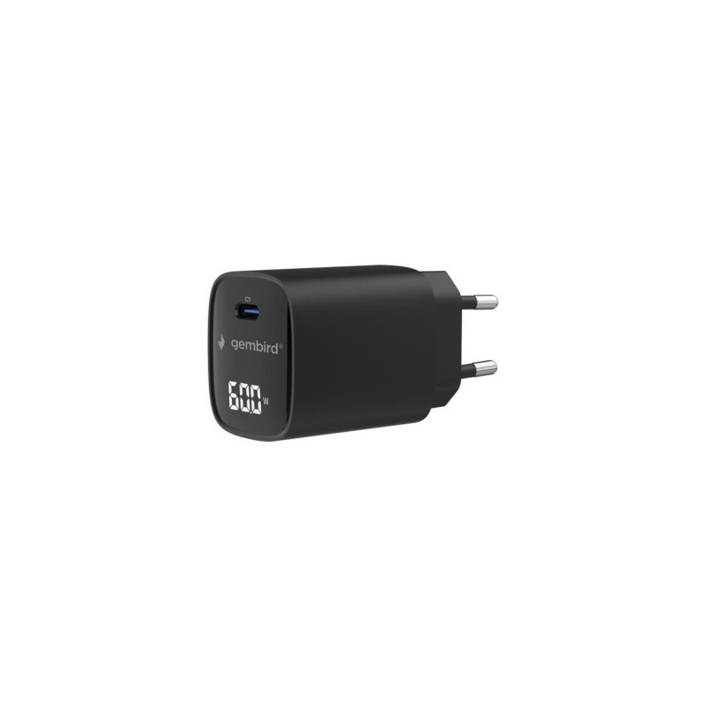 Lādētājs Gembird 60W USB Type-C fast charger with LCD Black