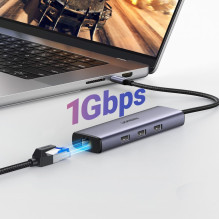 Ugreen šakotuvas Ugreen CM512 15598 6in1 USB-C - 3x USB-A 3.0 / HDMI / RJ45 / USB-C PD - pilkas