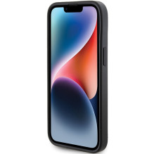 Guess 4G trikampis metalinis logotipo dėklas, skirtas iPhone 14/15/13 – juodas