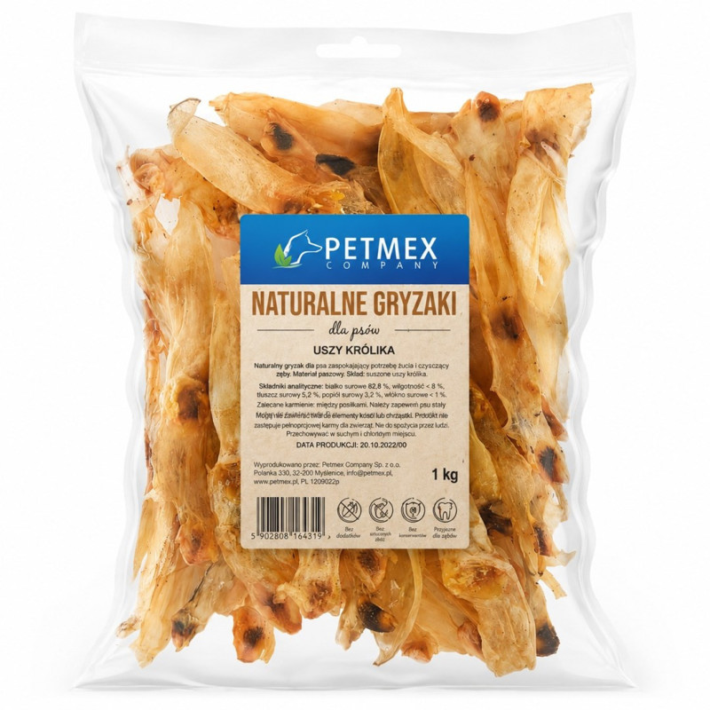PETMEX triušio ausys - šunų skanėstas - 1 kg