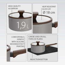 18cm saucepan with lid, 1.9L MR-1211-18S MAESTRO grey 18cm saucepan with lid, 1.9L MR-1211-18S MAESTRO grey