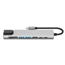 Tech-Protect HB09 USB hub 8in1 TYPE-C + USB-A 3.0 + USB-C 3.0 + HDMI 4K 60HZ + SD / TF + PD100W + RJ45 1000 MB / S - gra