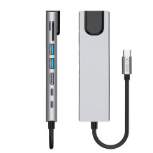Tech-Protect HB09 USB hub 8in1 TYPE-C + USB-A 3.0 + USB-C 3.0 + HDMI 4K 60HZ + SD / TF + PD100W + RJ45 1000 MB / S - gra