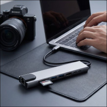 Tech-Protect HB09 USB hub 8in1 TYPE-C + USB-A 3.0 + USB-C 3.0 + HDMI 4K 60HZ + SD / TF + PD100W + RJ45 1000 MB / S - gra