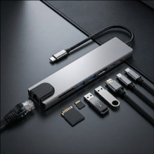 Tech-Protect HB09 USB hub 8in1 TYPE-C + USB-A 3.0 + USB-C 3.0 + HDMI 4K 60HZ + SD / TF + PD100W + RJ45 1000 MB / S - gra